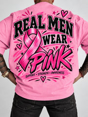 Men's Real Men Wear Pink Breast Cancer Awareness Print T-Shirt