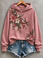 Women's Floral and Bird Patchwork Art Hoodie