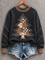 Women's Vintage Christmas Tree Art Regular Sweatshirt