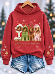 Women's Cute Dachshunds Merry Christmas Print Casual Hoodie