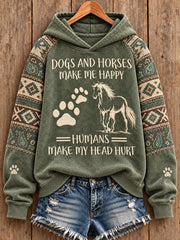 Women's Vintage Western Syle Faith&Horses Lover Printed Hoodie