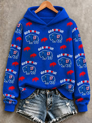 Women's Football Lover Buffalo Print Casual Zip-Up Hoodie