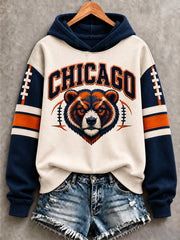 Women's Chicago Football Lover Bear Art Print Hoodies