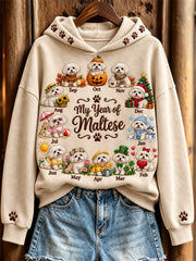 Women's My Year of Maltese Monthly Dogs Print Hoodie