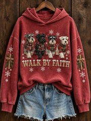 Women's Walk By Faith Christmas Walking Schnauzer Dogs & Cross Print Hoodie