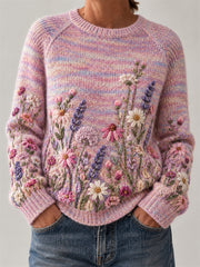 Women's Vintage Classy Wild Floral Art Print crew neck sweater