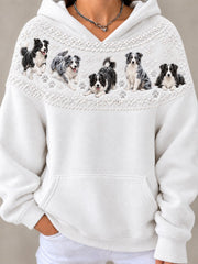 Women's Snowy Winter Border Collie Dogs In the Snow Yoke Isle Print Hoodie