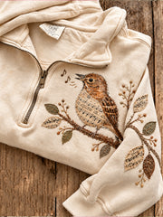 Women's Wren and Music Sheet Pattern Casual Half-Zip Sweatshirt