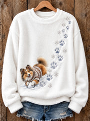 Women's Winter Shetland Sheepdog Pattern Causal Flannel Sweatshirt