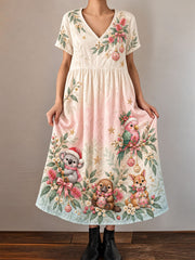 Women's Australian Christmas printed Short Sleeve Dresses