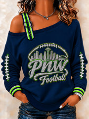 Women's Gift For Football Fans Casual Off-Shoulder Sweatshirt