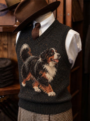 Men's Vintage 70s Bernese Mountain Dog Print Cozy Vest
