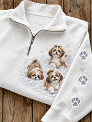 Women's Winter Shih Tzus Pattern Causal Half-Zip Sweatshirt