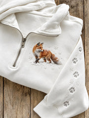 Women's Snowy Winter Fox in the Snow Print Zip Up Sweatshirt