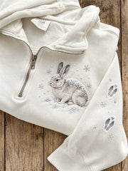 Women's Snowy Winter Hare in the Snow Print Zip Up Sweatshirt