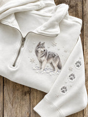 Women's Snowy Winter Wolf in the Snow Print Zip Up Sweatshirt