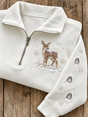 Women's Snowy Winter Deer in the Snow Print Zip Up Sweatshirt