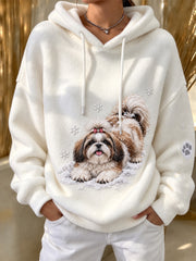 Women's Winter Shih Tzu Pattern Causal Flannel Hoodie
