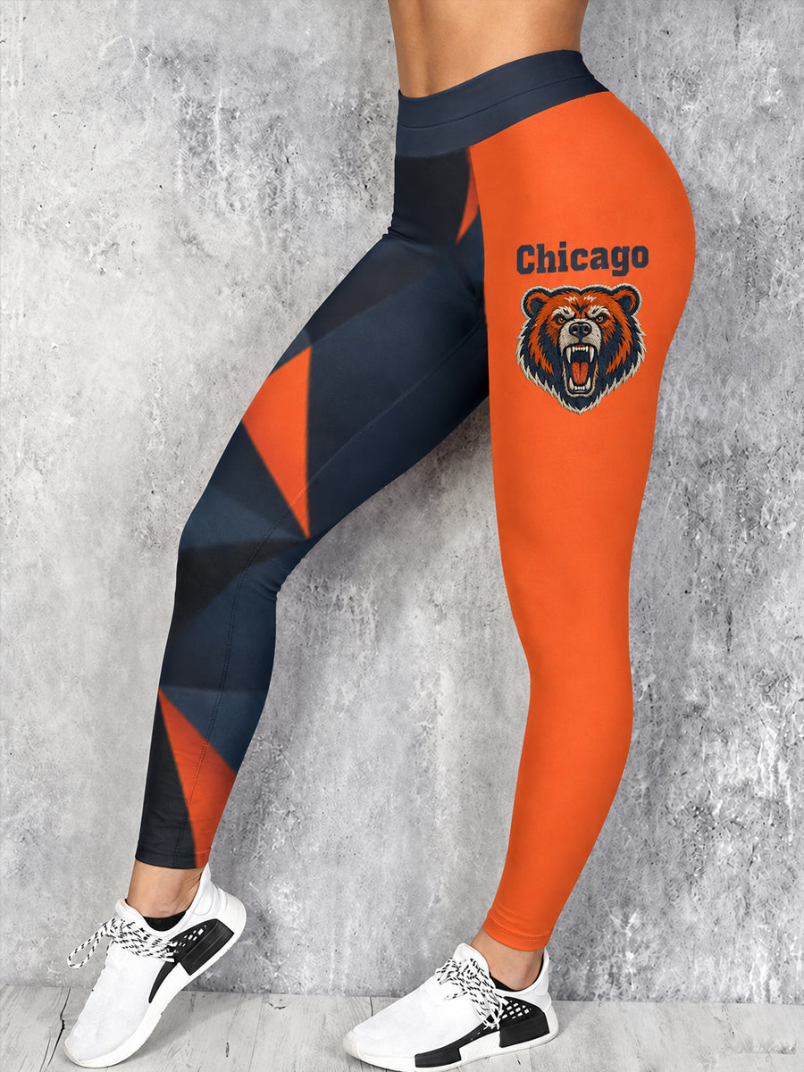Women's Chicago Football Lover Bear Art Printed Leggings