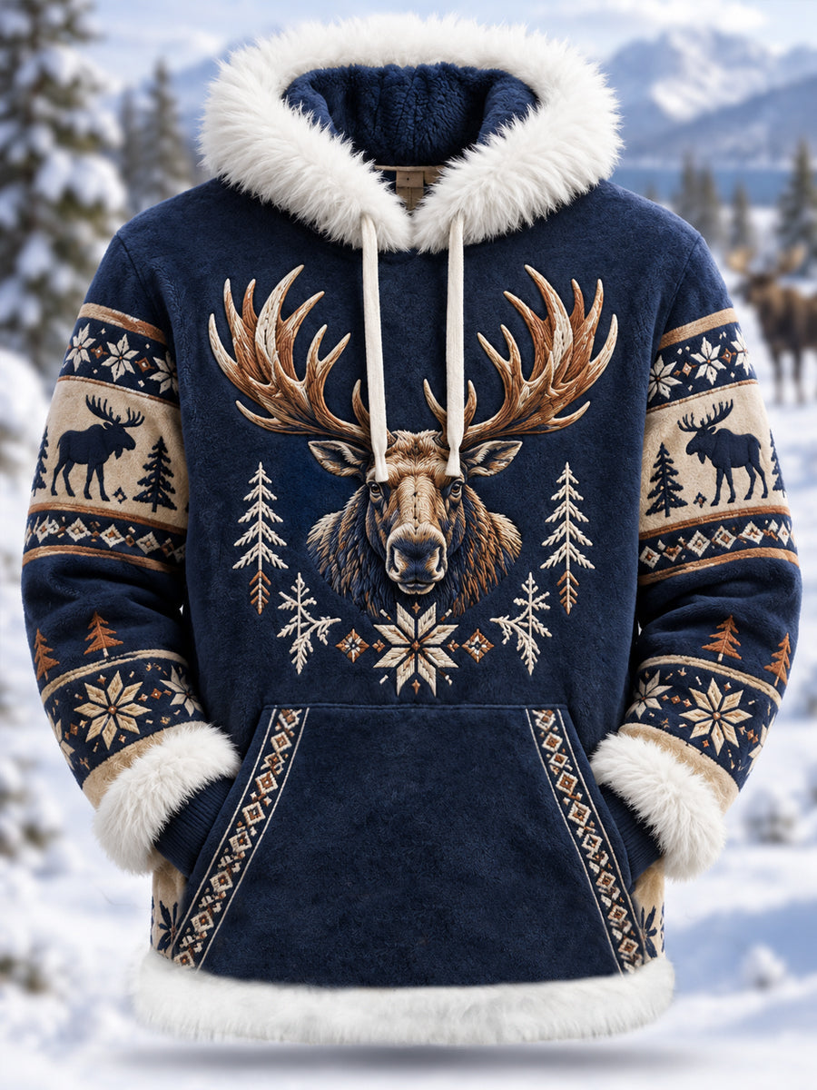 Women's Winter Moose Print Casual Plush Hoodie