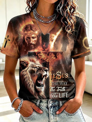 Women's The Way The Truth The Life Printed V-neck T-shirt