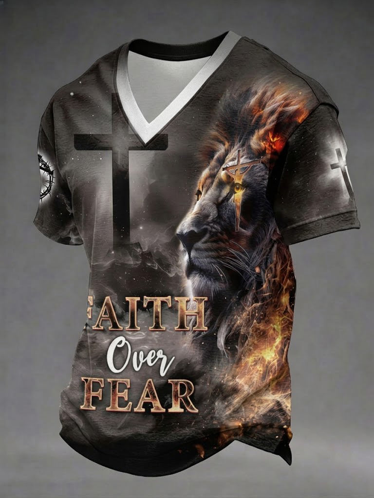 Men's Faith Over Fear Printed V-neck T-shirt