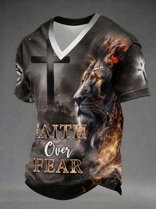 Men's Faith Over Fear Printed V-neck T-shirt