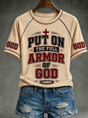Women's Christian Put On The Full Armor Of God Cross Round Neck Short Sleeve T-shirt