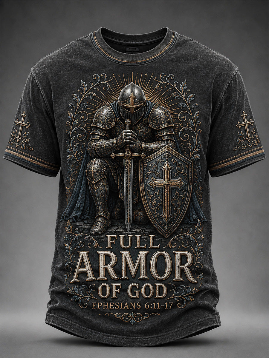 Men's Christian Full Armor Of God Print Casual Tee