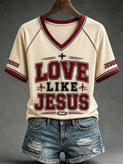 Women's Christian Love Like Jesus Cross Off-shoulder Short Sleeve T-shirt