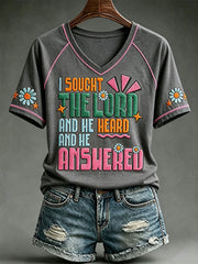 Women's "I sought the lord and he heard and he answered" V-neck T-shirts