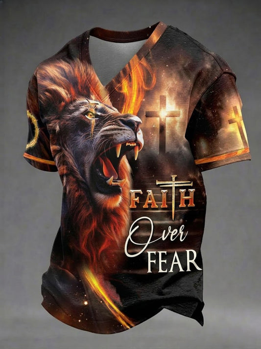 Men's Faith Over Fear Printed V-neck T-shirt