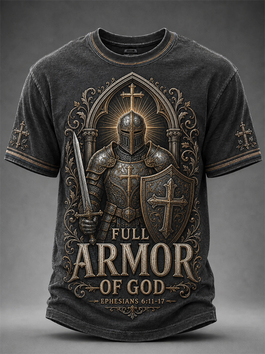 Men's Christian Full Armor Of God Print Casual Tee