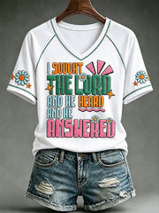 Women's "I sought the lord and he heard and he answered" V-neck T-shirts