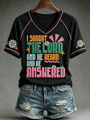 Women's "I sought the lord and he heard and he answered" V-neck T-shirts