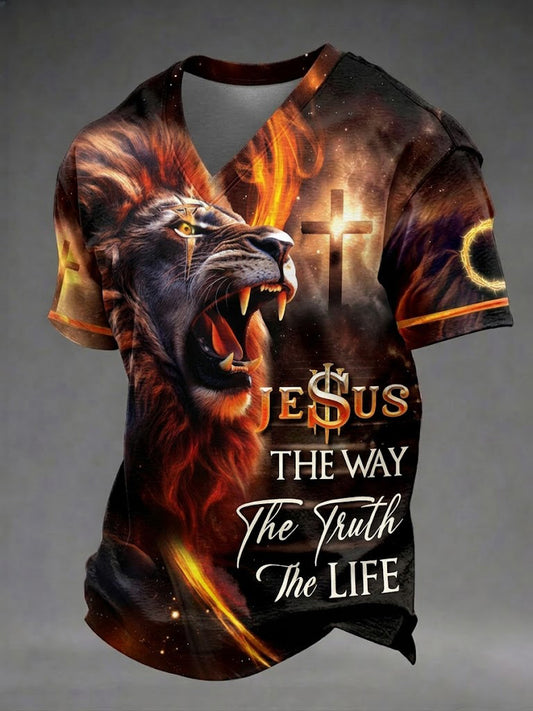 Men's Jesus The Way The Truth The Life Printed V-neck T-shirt