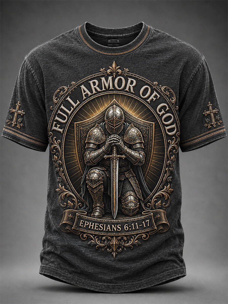 Men's Christian Full Armor Of God Print Casual Tee