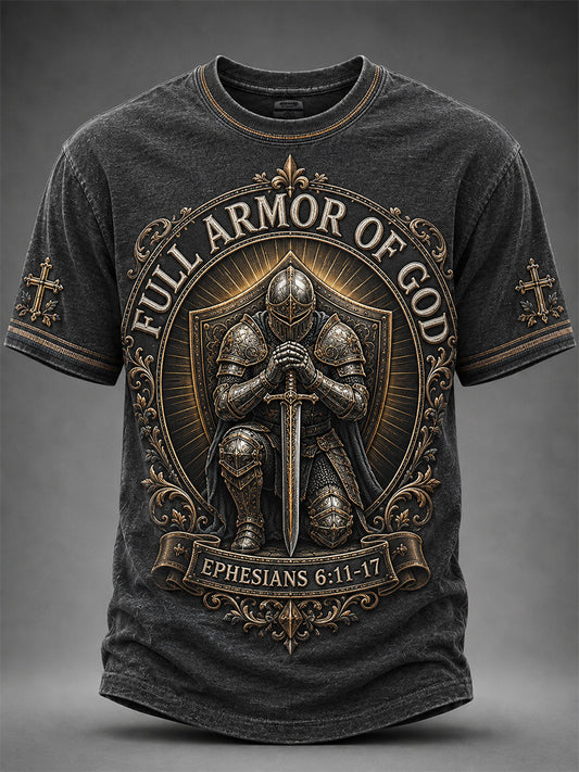 Men's Christian Full Armor Of God Print Casual Tee