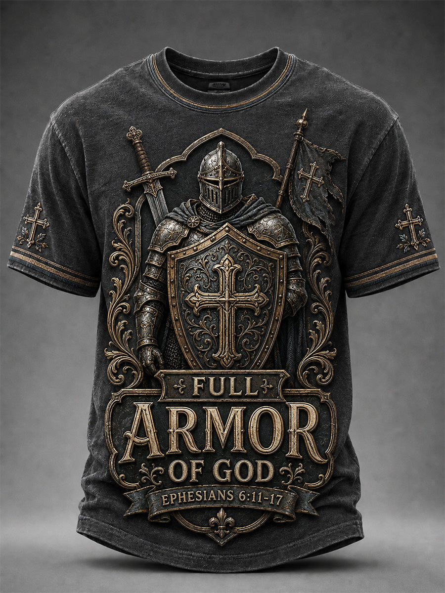 Men's Christian Full Armor Of God Print Casual Tee