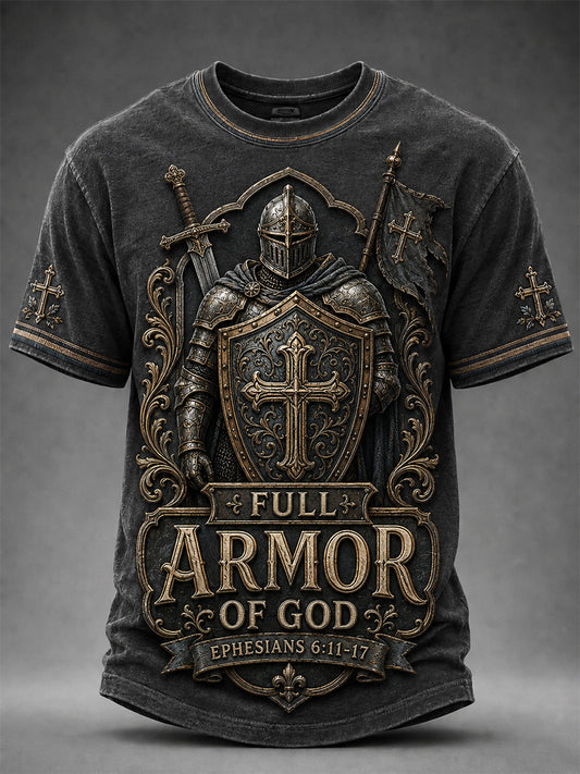 Men's Christian Full Armor Of God Print Casual Tee
