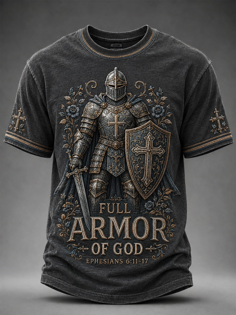 Men's Christian Full Armor Of God Print Casual Tee