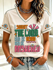 Women's "I sought the lord and he heard and he answered" V-neck T-shirts