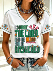 Women's "I sought the lord and he heard and he answered" V-neck T-shirts