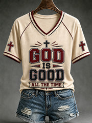 Women's Christian God Is Good All The Time Cross Off-shoulder Short Sleeve T-shirt