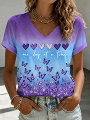 Women's Alzheimer's Awareness Support Print V-Neck Tee