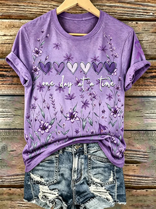 Women's Purple Floral & Alzheimer's Awareness Support Print Tee