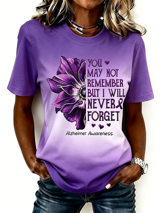 Women's Purple Floral & Alzheimer's Awareness Support Print Tee