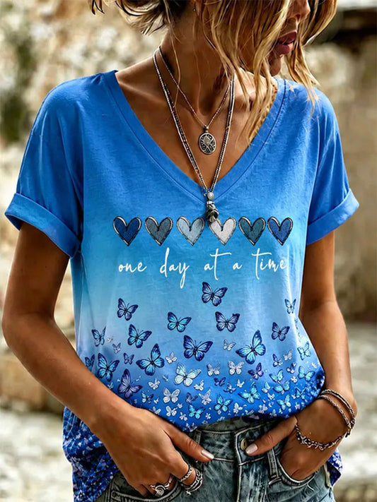 Women's Alzheimer's Awareness Support Print V-Neck Tee