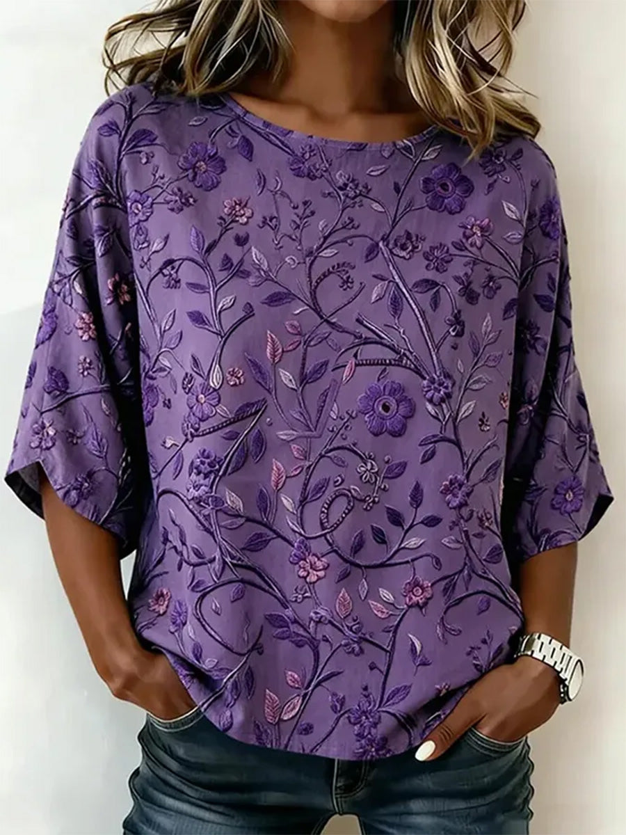 Women's Purple Floral & Alzheimer's Awareness Support Print Tee