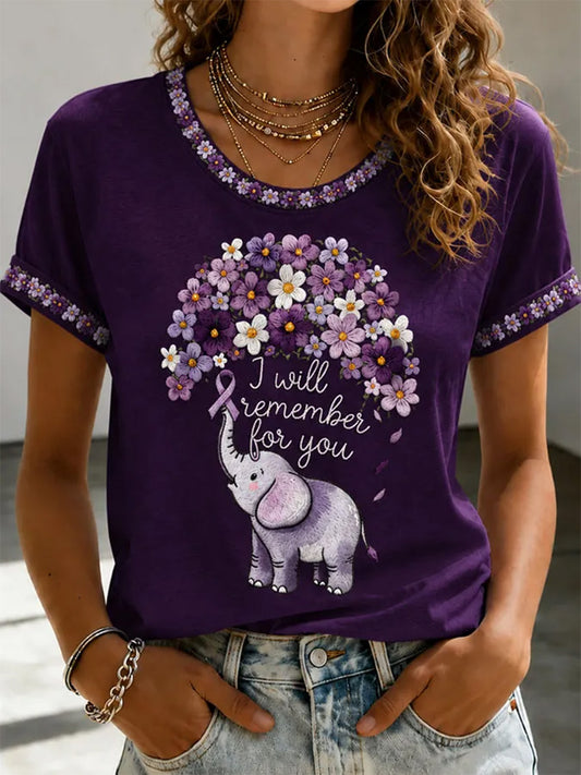 Women's Purple Floral & Alzheimer's Awareness Support Print Tee